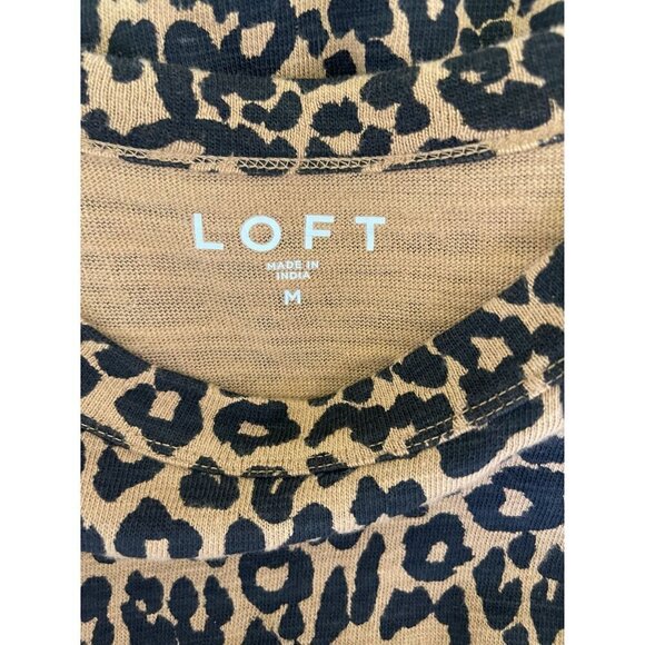 LOFT Size Medium Leopard Animal Print Black Tan Jersey Sweatshirt Puff Sleeve 10 - Picture 6 of 12